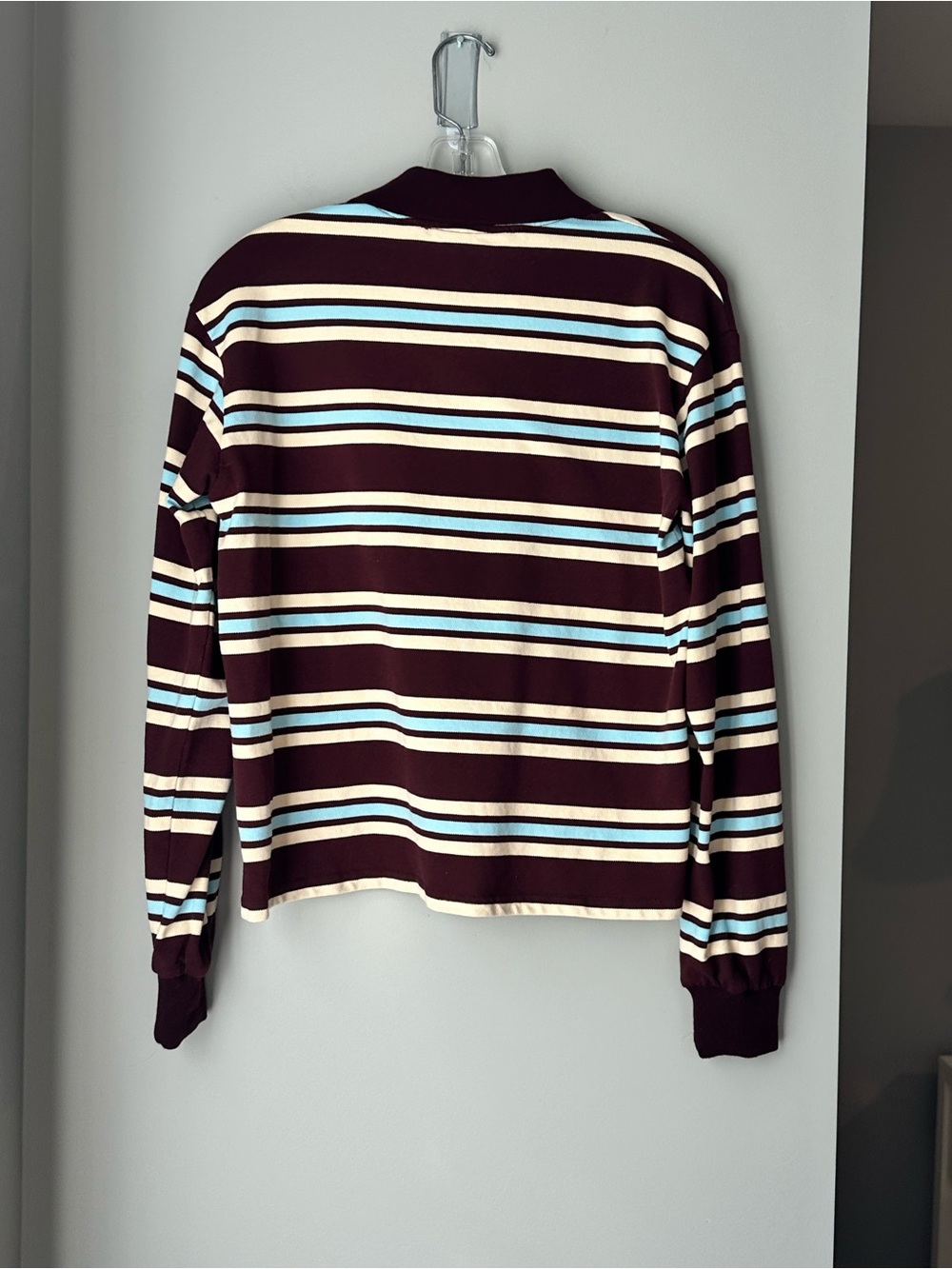 Lioness Leisure Long Sleeve Polo in Chocolate Multi Stripe Size Small - Picture 9 of 11